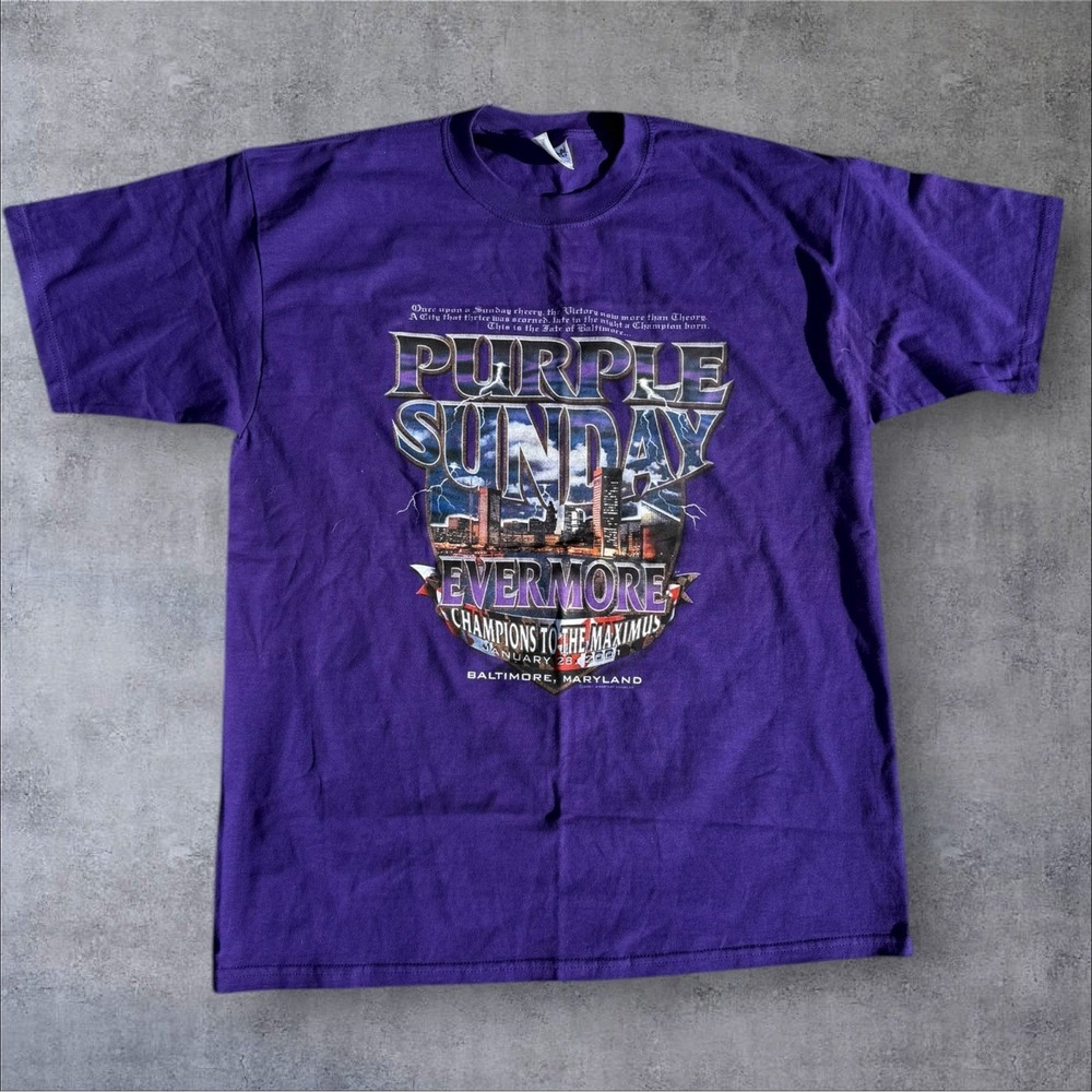 Vintage 2001 Baltimore Ravens Purple Sunday Super Bowl XXXV Shirt Xl Evermore